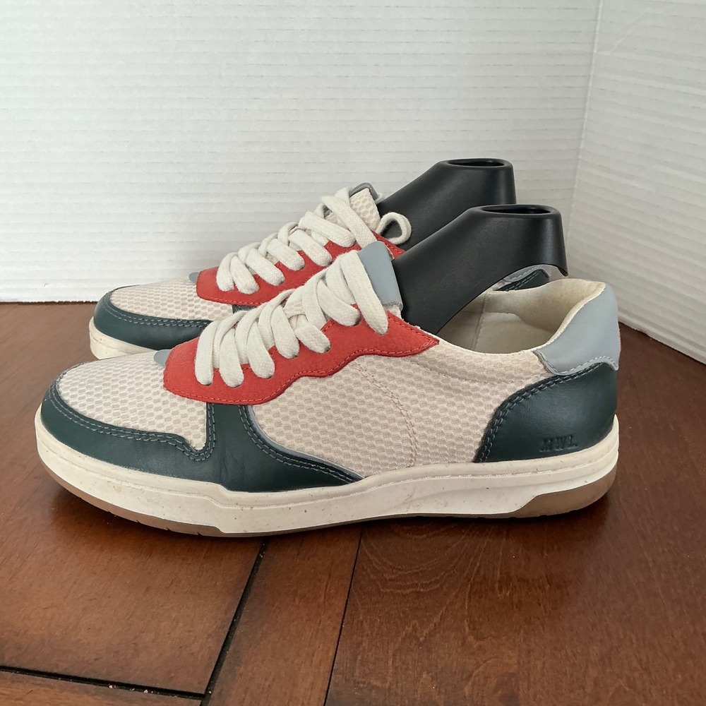 Madewell MWL Court Sneakers Womens 7.5 Cream Green Red Mesh Leather NA851